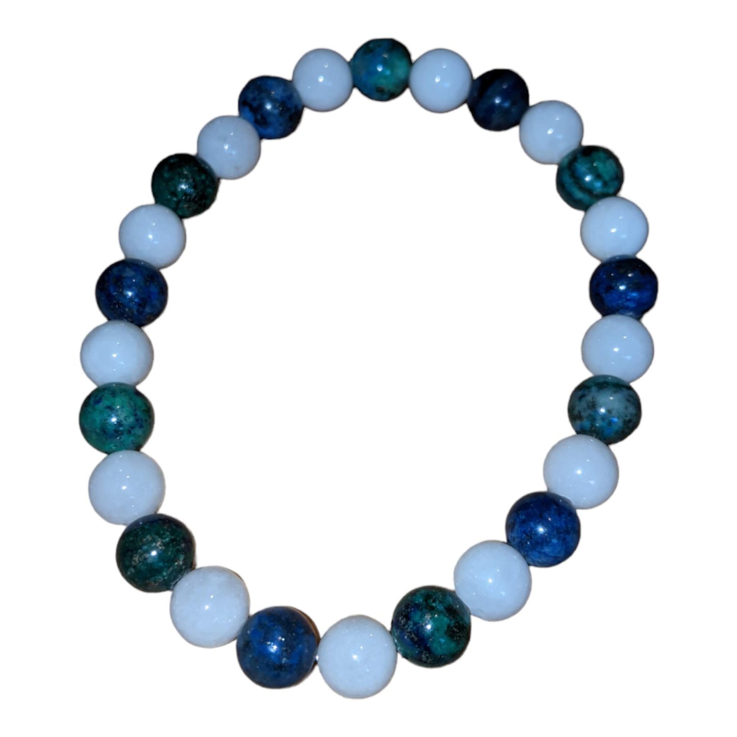 Blue Green Chrysocolla and White Jade Bracelet