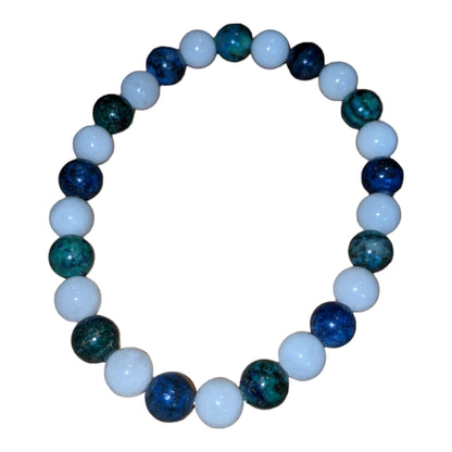 Blue Green Chrysocolla and White Jade Bracelet