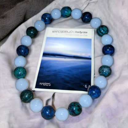 Blue Green Chrysocolla and White Jade Bracelet