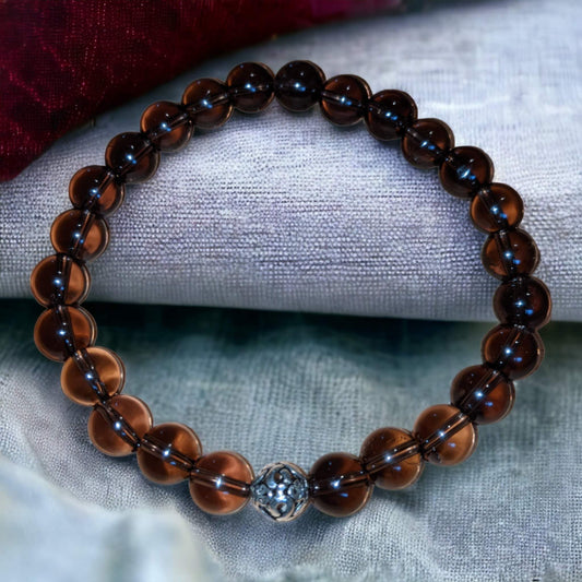 Smoky Quartz Bracelet with Silver Tibetan Bead Centre