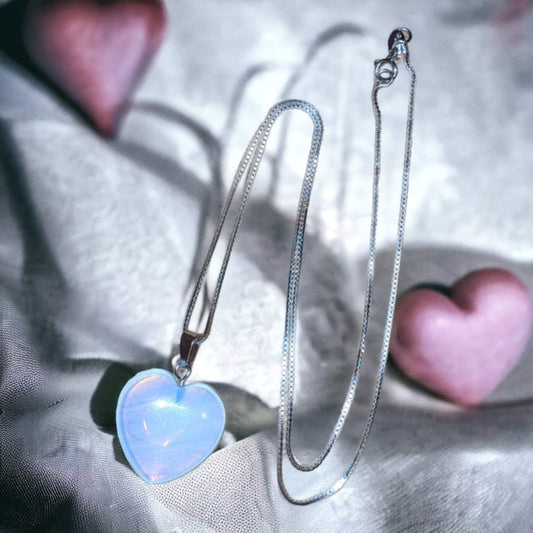 Necklace: Sterling Silver Chain with Opalite Heart Charm