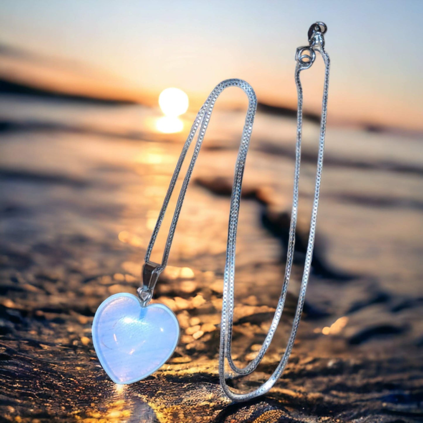 Necklace: Sterling Silver Chain with Opalite Heart Charm