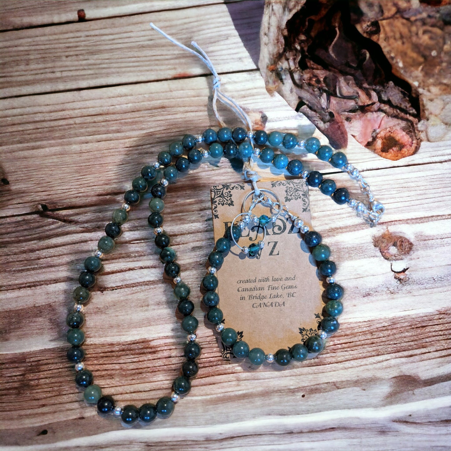 JEWELRY SET: Moss Agate Necklace, Bracelet and Earrings