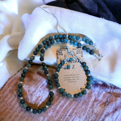 JEWELRY SET: Moss Agate Necklace, Bracelet and Earrings