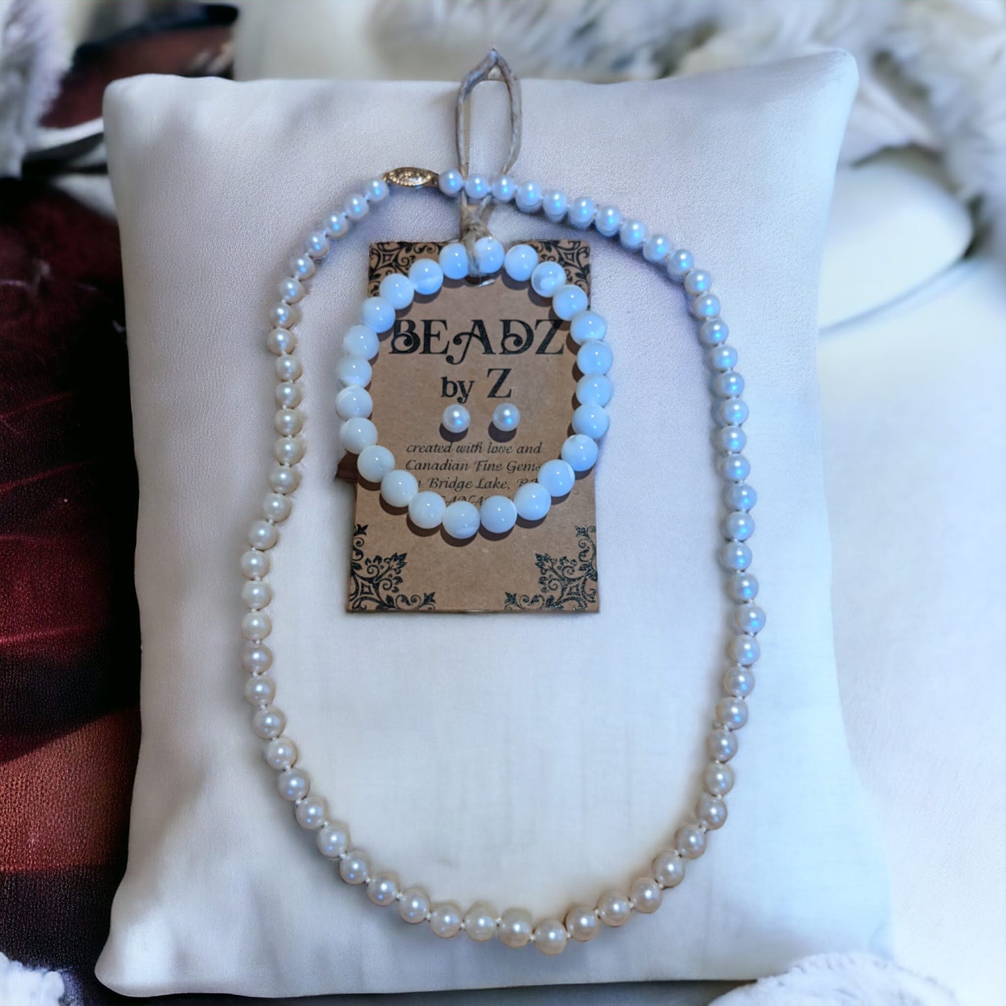 JEWELRY SET: PEARLS Classic White Necklace, Bracelet and Earrings