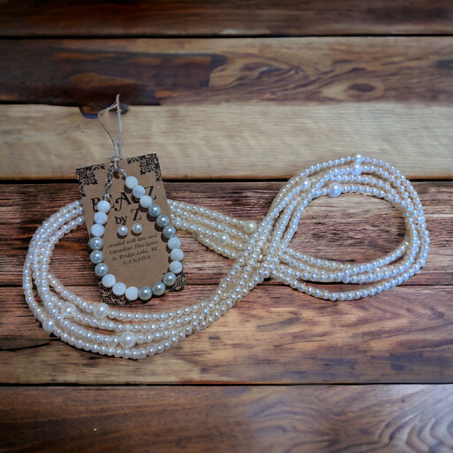 JEWELRY SET: PEARLS Long White Necklace, Bracelet and Earrings