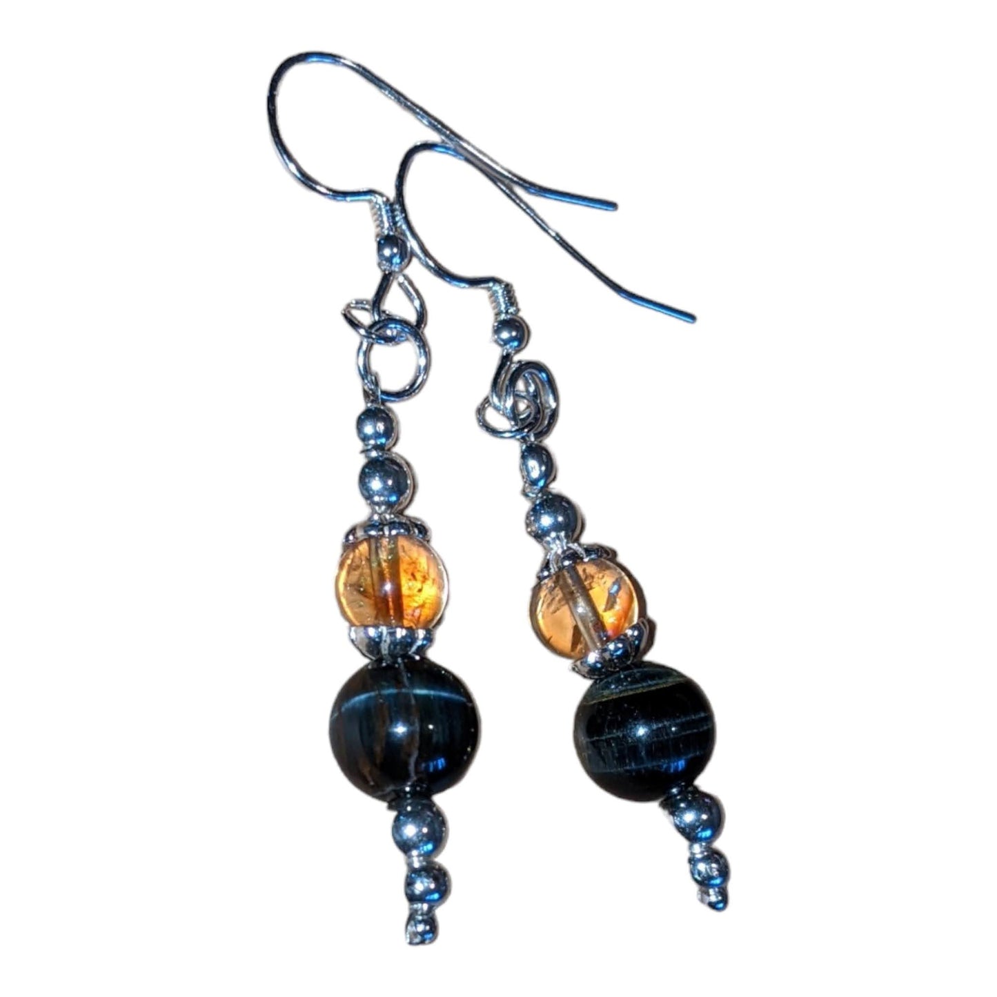 Blue Tiger Eye and Citrine Earrings