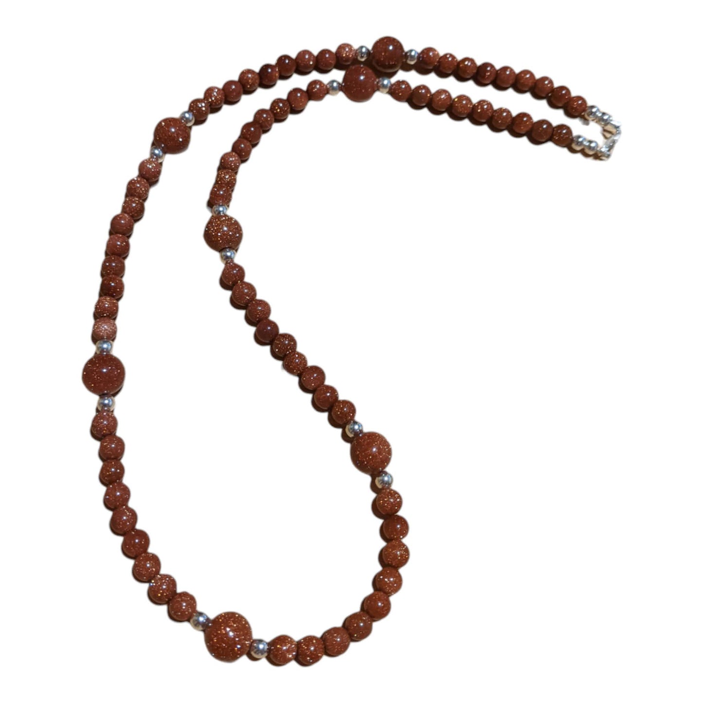 Necklace: Brown Goldstone with Silver Plated Hematite