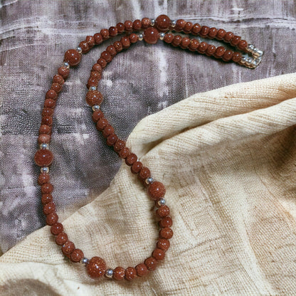 Necklace: Brown Goldstone with Silver Plated Hematite