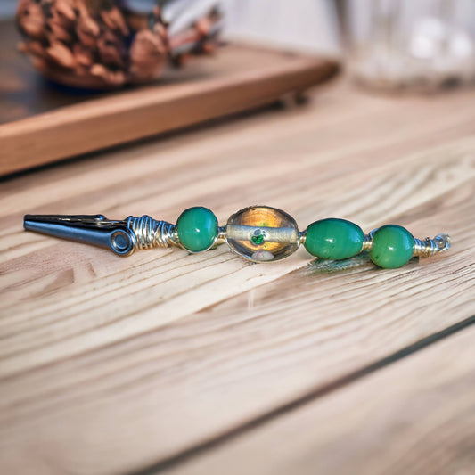 Grassy Green Beaded Clip