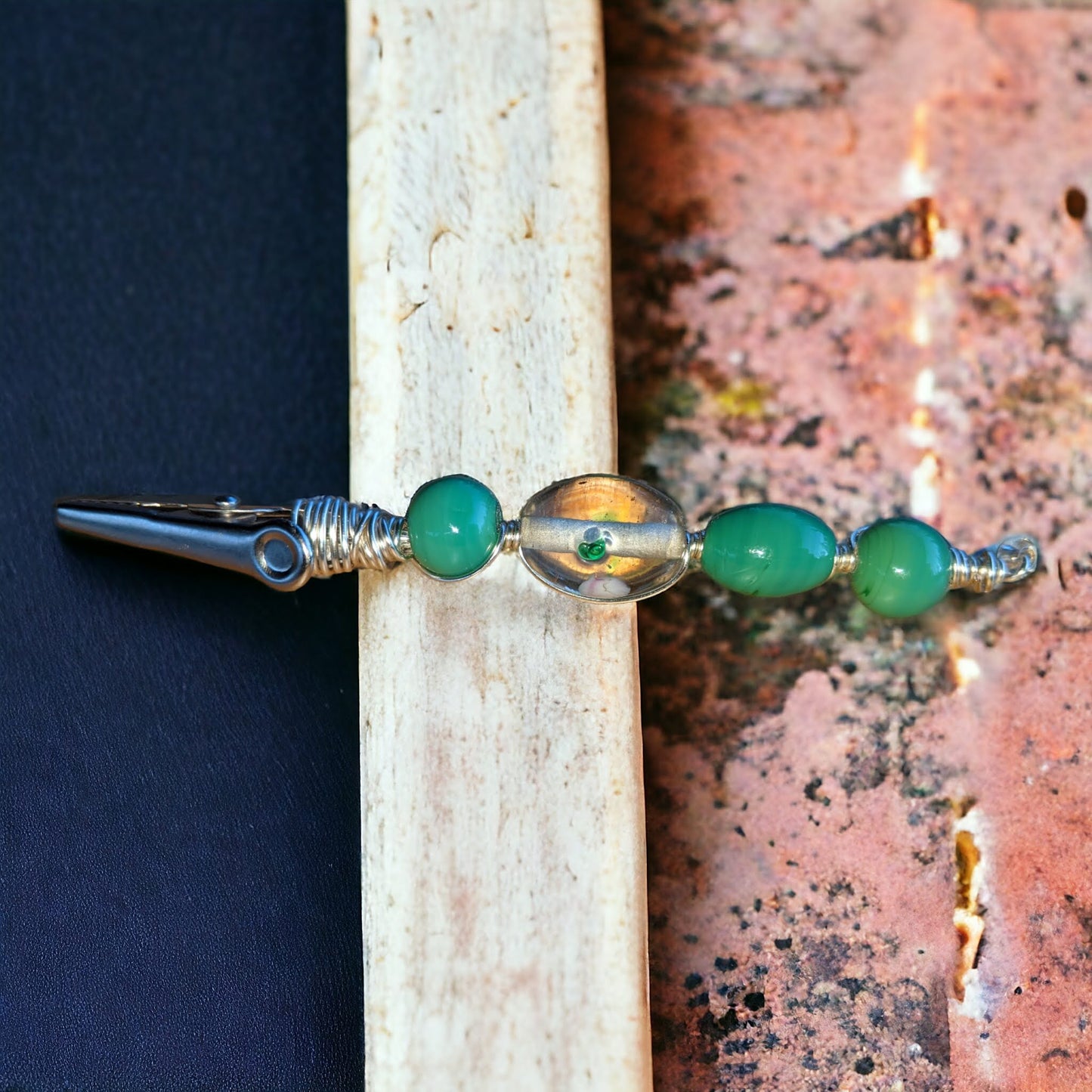 Grassy Green Beaded Clip