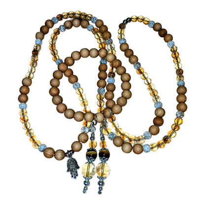 JEWELRY SET: Sandalwood and Citrine Necklace, Bracelet and Earrings