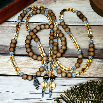 JEWELRY SET: Sandalwood and Citrine Necklace, Bracelet and Earrings