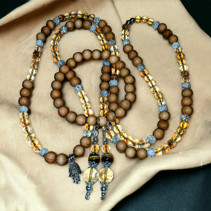 JEWELRY SET: Sandalwood and Citrine Necklace, Bracelet and Earrings