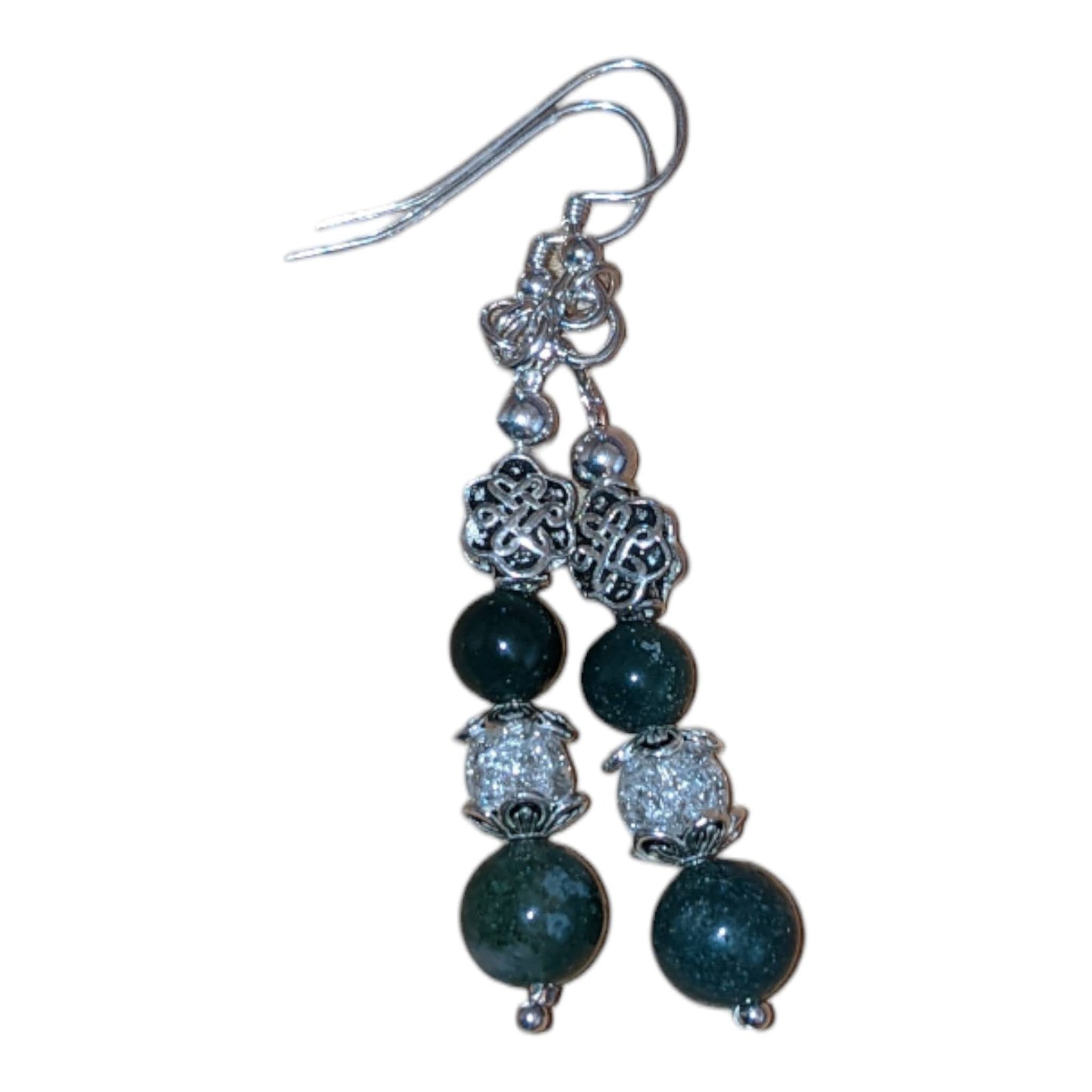 Moss Agate and Cracked Crystal Earrings