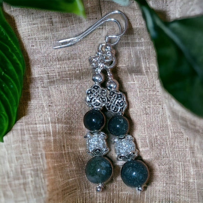 Moss Agate and Cracked Crystal Earrings