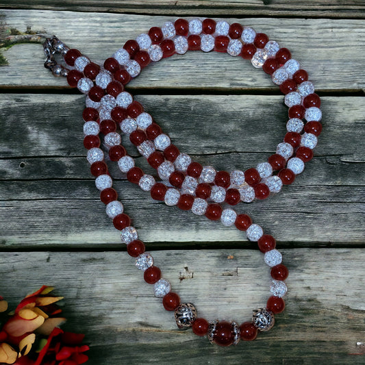 Necklace: Carnelian and Cracked Crystal with Silver Accents