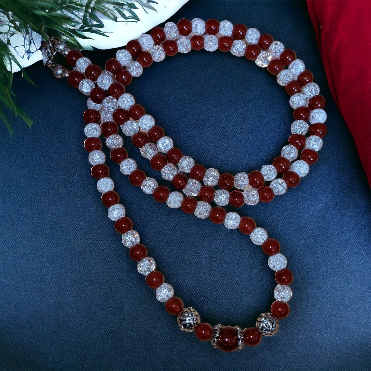 Necklace: Carnelian and Cracked Crystal with Silver Accents