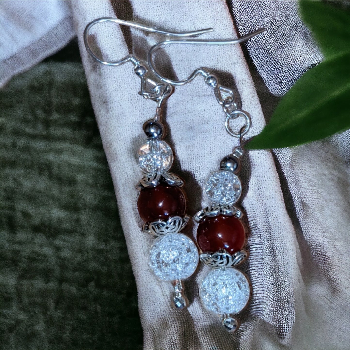 Carnelian and Cracked Crystal Earrings