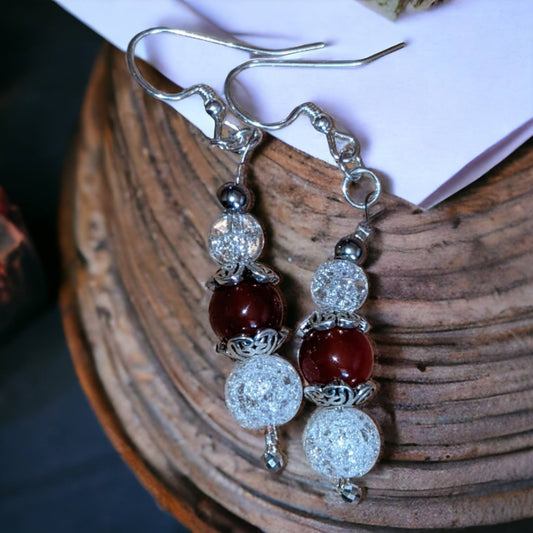 Carnelian and Cracked Crystal Earrings