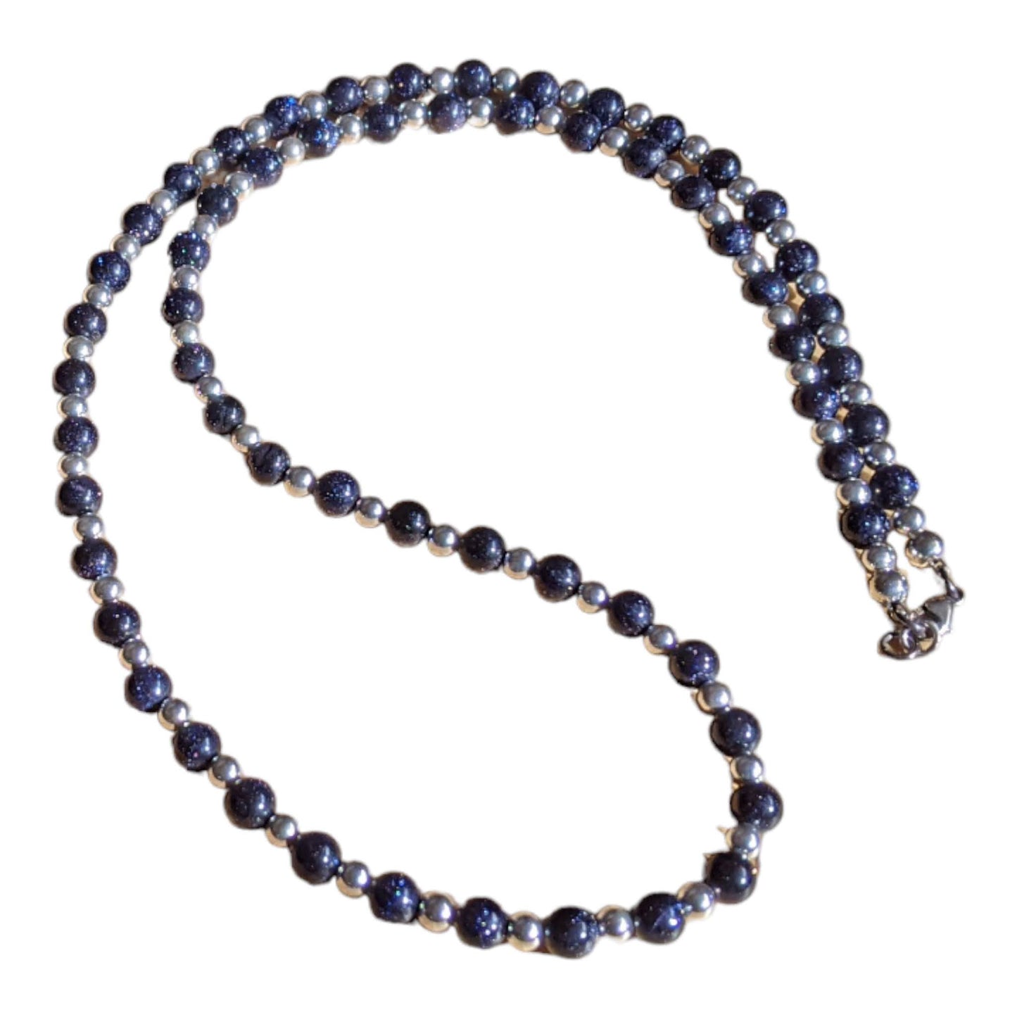 Necklace: Blue Goldstone with Silver Plated Hematite Necklace and Onyx Bracelet