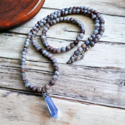 JEWELRY SET: Mexican Lace Agate with Opalite Pendant Necklace and Bracelet