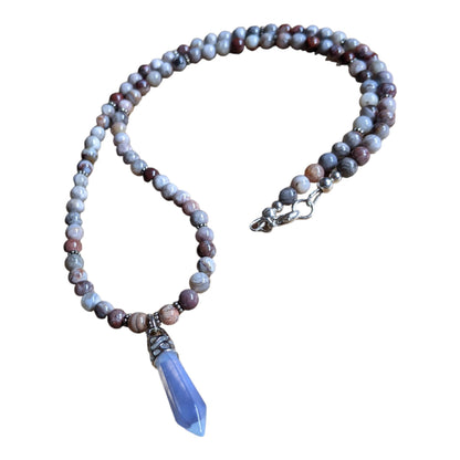 JEWELRY SET: Mexican Lace Agate with Opalite Pendant Necklace and Bracelet