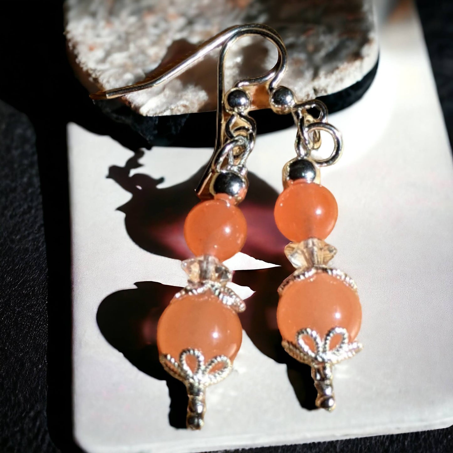 Papaya Jade Two Stone Earrings