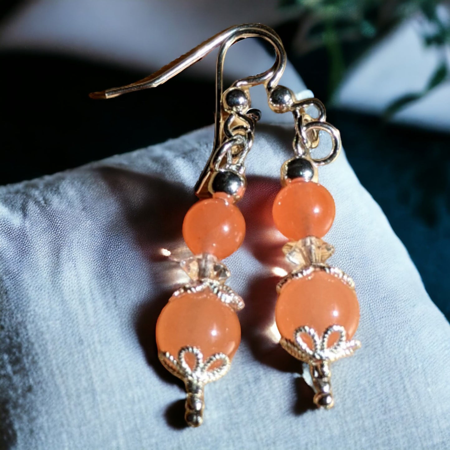 Papaya Jade Two Stone Earrings