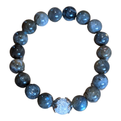 10MM Labradorite Bracelet with Cracked Crystal Centre Bead