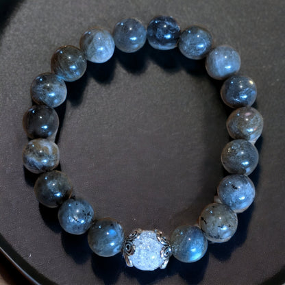 10MM Labradorite Bracelet with Cracked Crystal Centre Bead