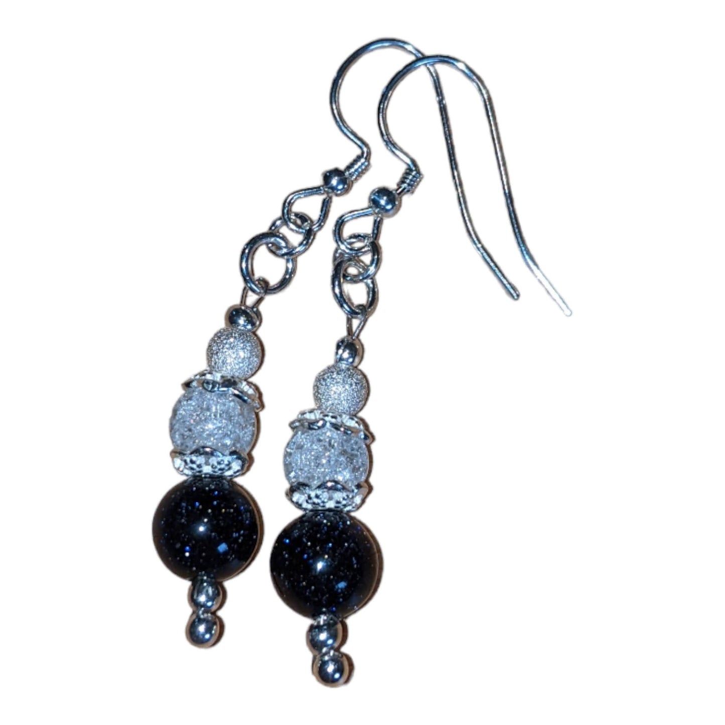 Blue Goldstone and Cracked Crystal Earrings