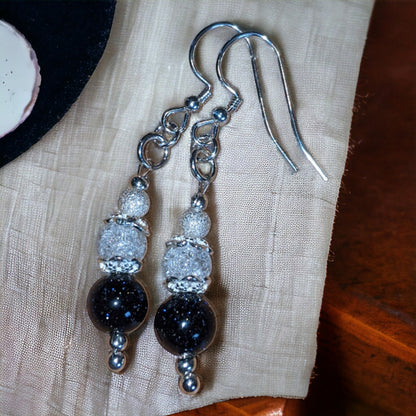 Blue Goldstone and Cracked Crystal Earrings