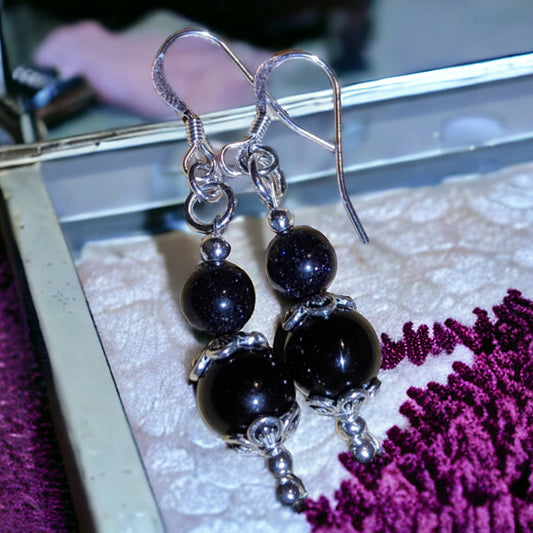 Black Onyx and Blue Goldstone Earrings