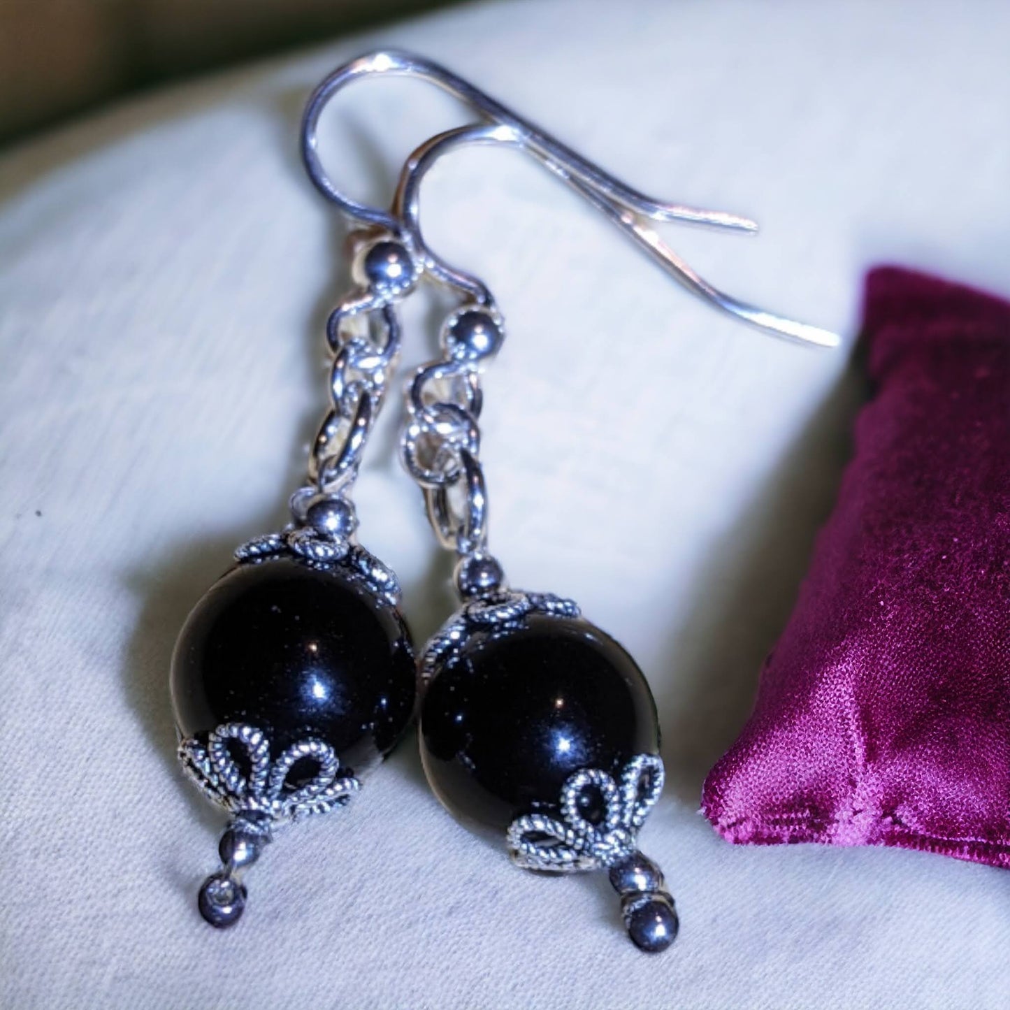 Black Onyx Big Bead Earrings