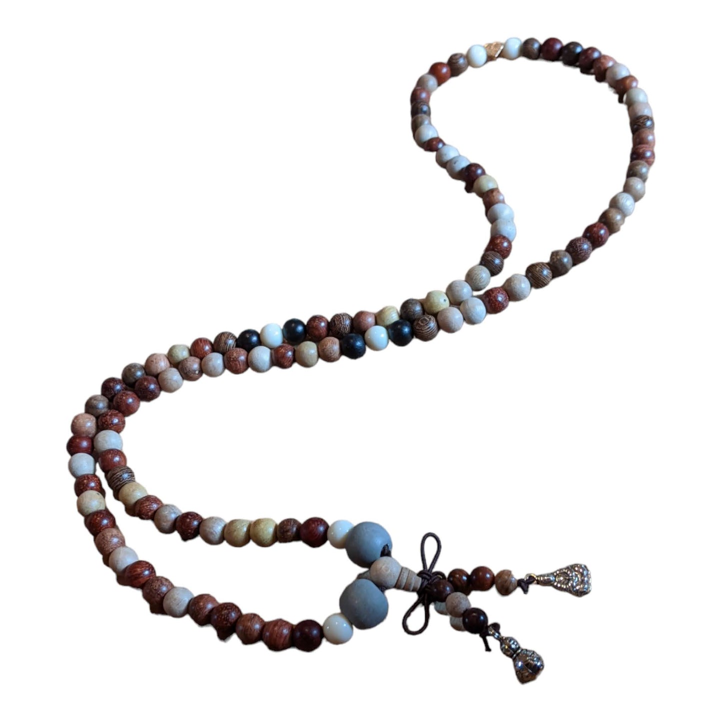 Mala: Mixed Woods with Pewter Charms