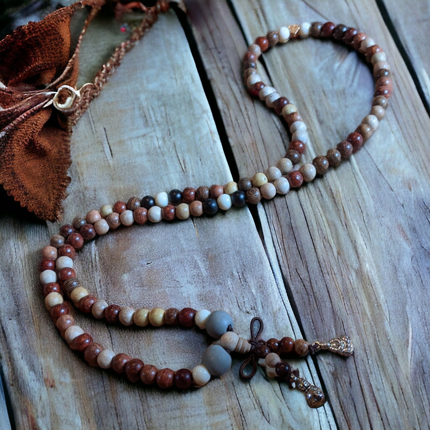 Mala: Mixed Woods with Pewter Charms