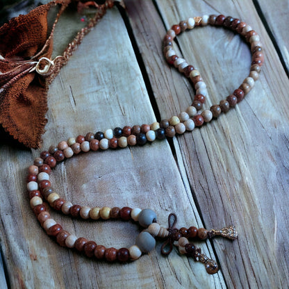 Mala: Mixed Woods with Pewter Charms