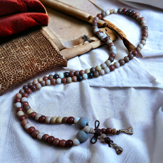 Mala: Mixed Woods with Pewter Charms