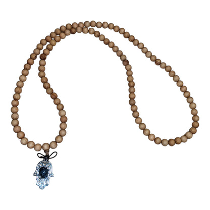 Mala: Sandalwood with Sodalite Hamsa Hand Protection Charm