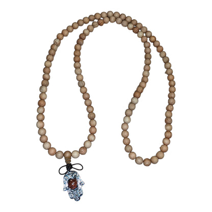 Mala: Sandalwood with Brown Goldstone Hamsa Hand Protection Charm