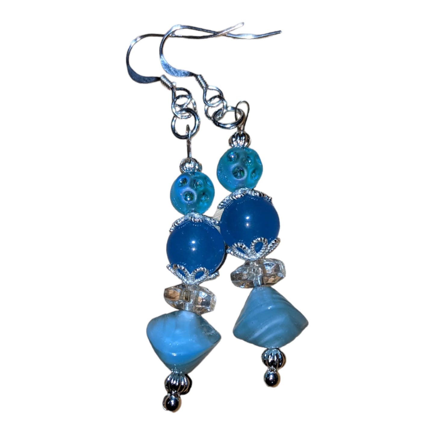 Blue Jade and Vintage Glass Bead Earrings