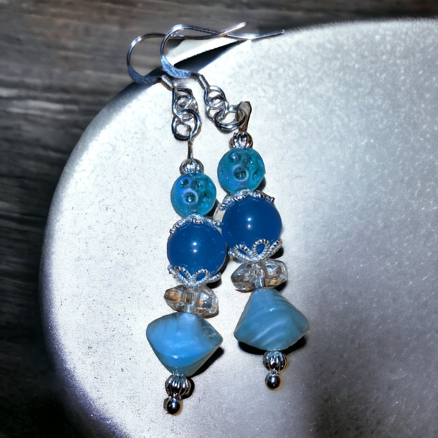 Blue Jade and Vintage Glass Bead Earrings