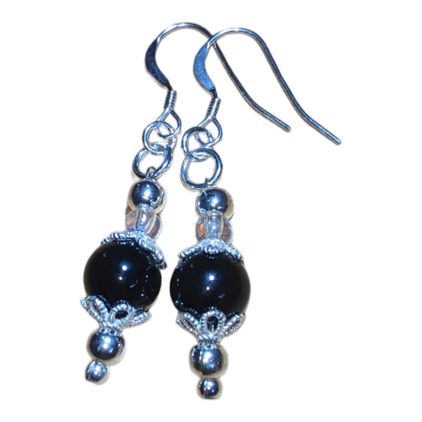 Black Onyx with clear mini bead Earrings