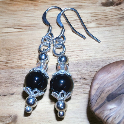 Black Onyx with clear mini bead Earrings