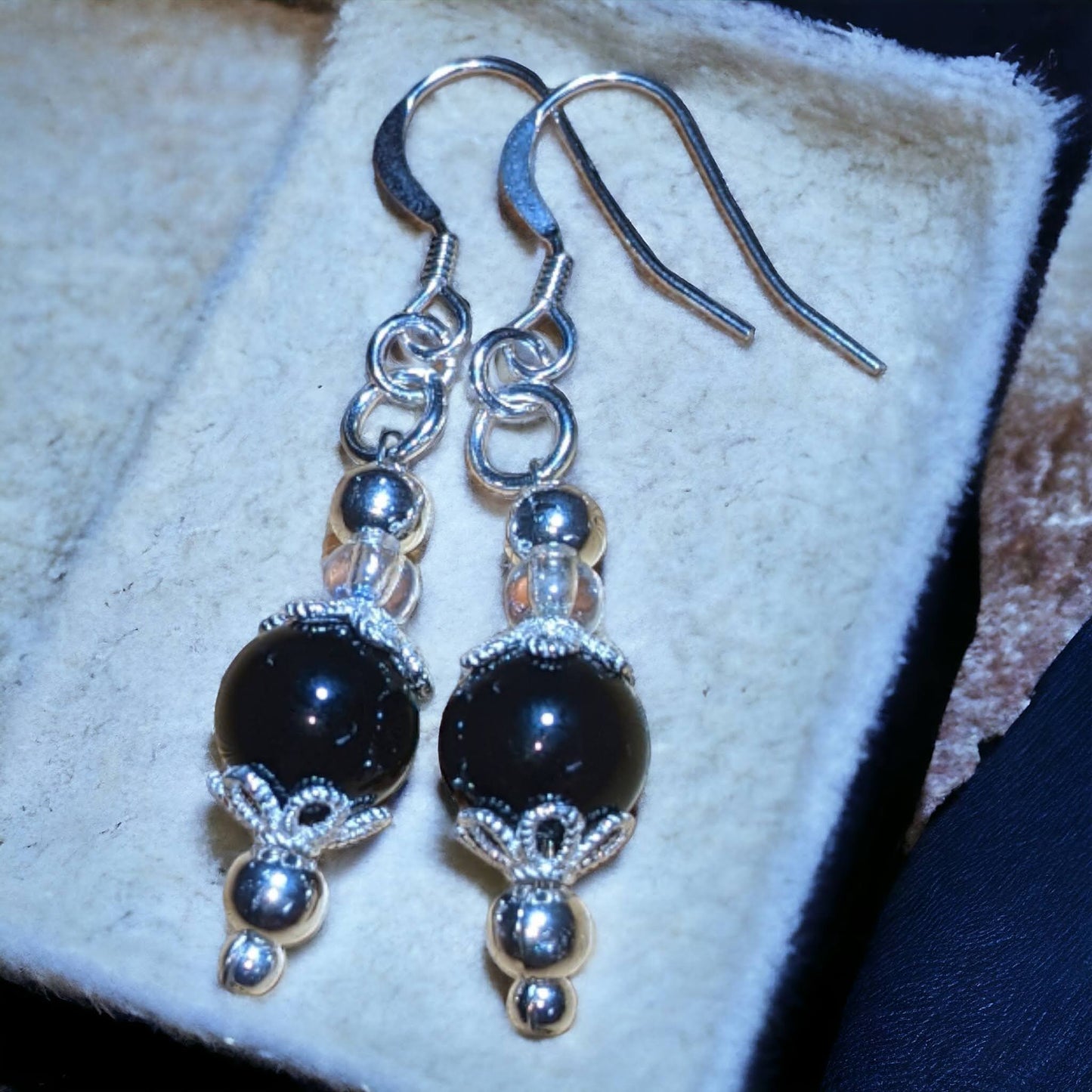 Black Onyx with clear mini bead Earrings