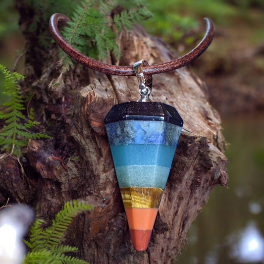 Chakra Stone Hexagonal Point Pendant on Leather Cord