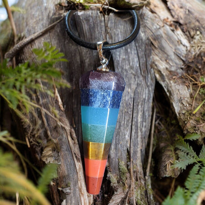 Chakra Stone Hexagonal Point Pendant on Leather Cord