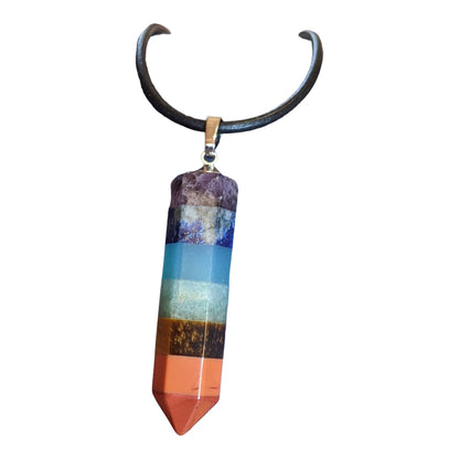 Chakra Stone Hexagonal Pen Pendant on Leather Cord