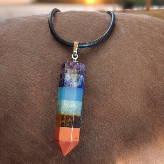 Chakra Stone Hexagonal Pen Pendant on Leather Cord